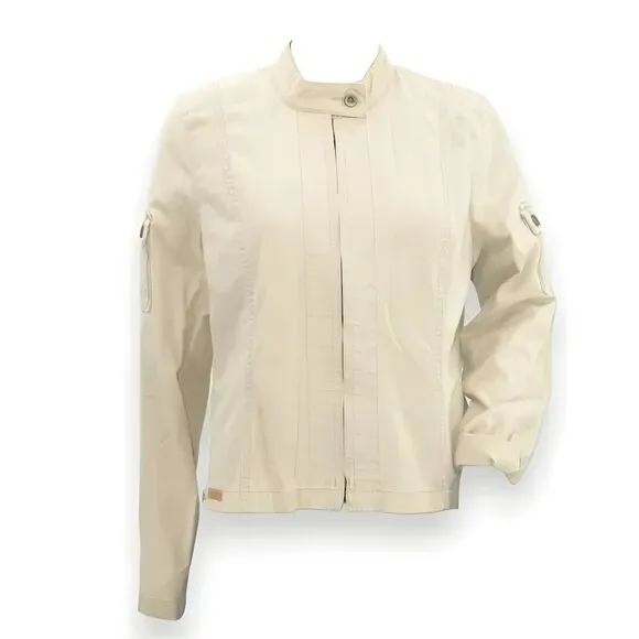 Vintage 90's Y2K Tommy Hilfiger Beige Tan Military Cargo Utility Moto Jacket L