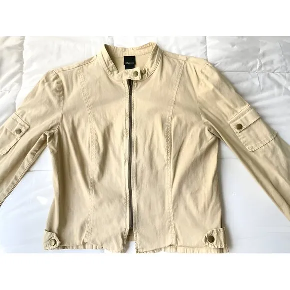 Vintage 90's Y2K Tommy Hilfiger Beige Tan Military Cargo Utility Moto Jacket L
