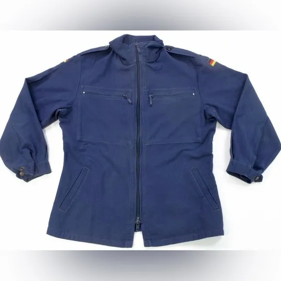 Vintage A. SCHWARZ SULZBACH Germany 1985 Full Zip Military Jacket 80s Blue