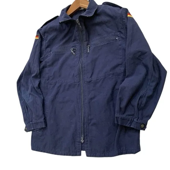 Vintage A. SCHWARZ SULZBACH Germany 1985 Full Zip Military Jacket 80s Blue