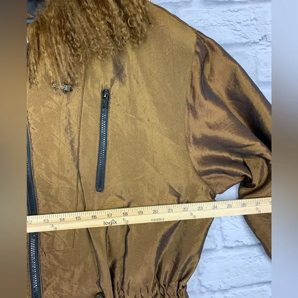 Vintage Greg Bell Gold Bronze Parachute Coat Tibet Lamb Fur Hood Medium 90’s