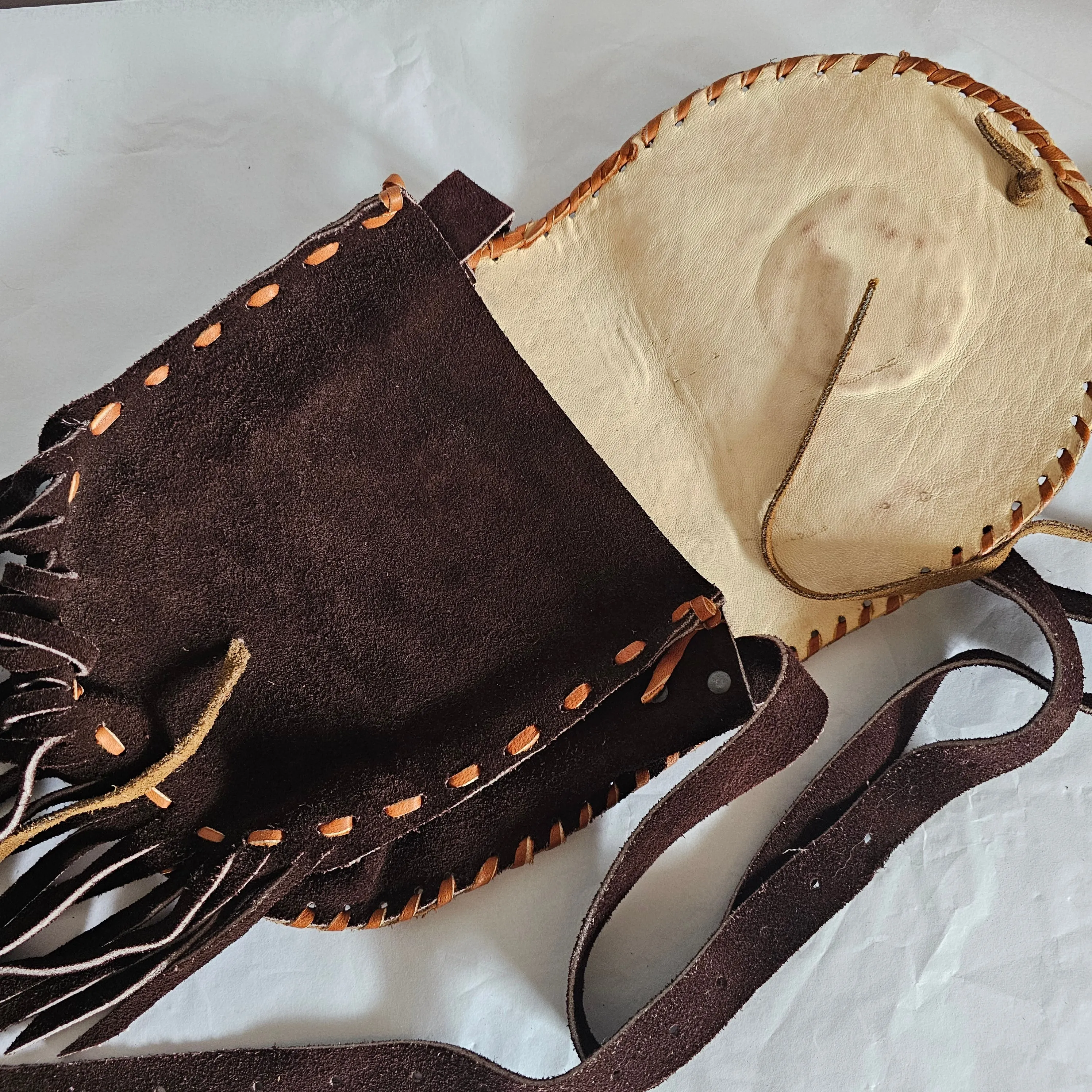 Vintage Handcrafted Suede Fringe Bag with Turquoise Accent