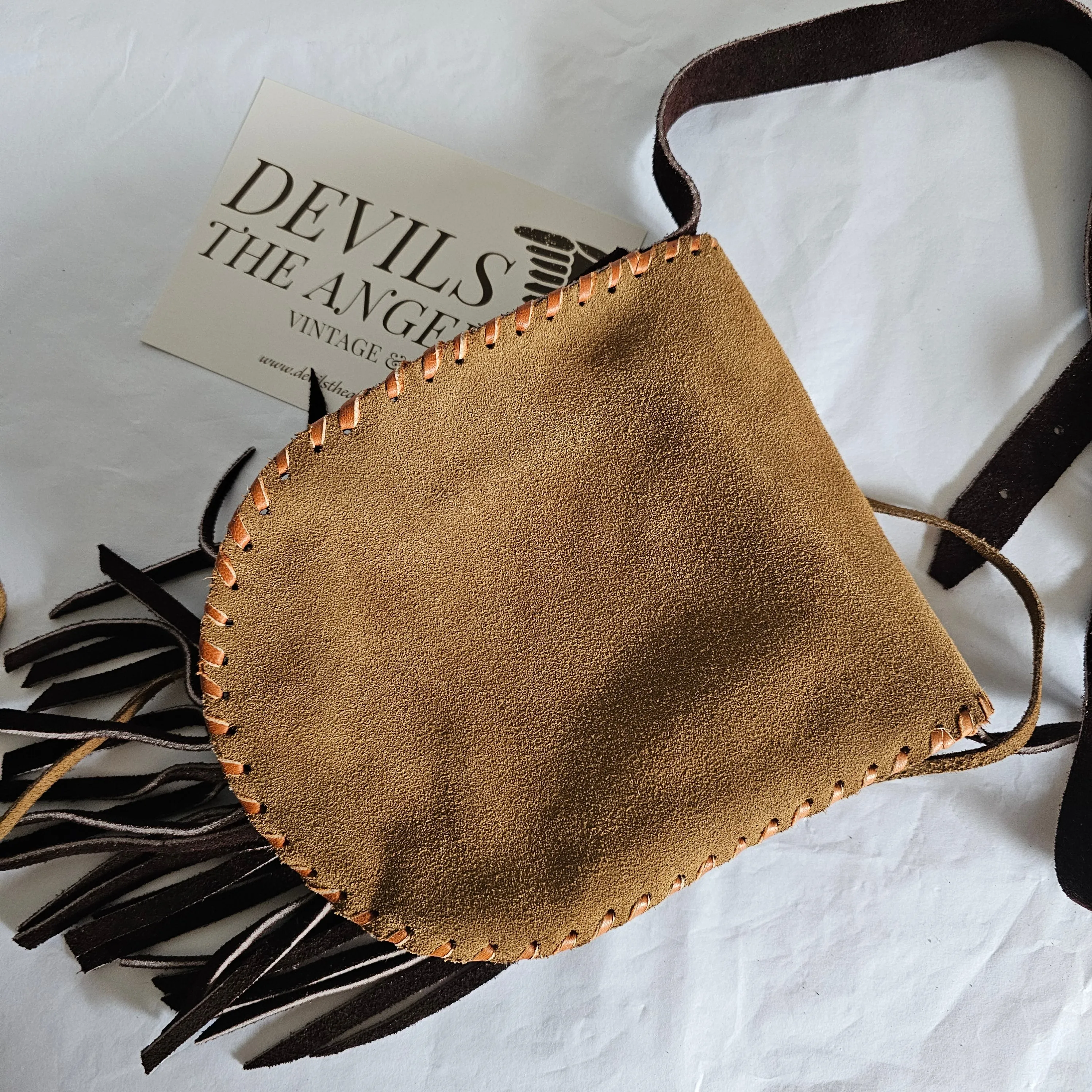 Vintage Handcrafted Suede Fringe Bag with Turquoise Accent