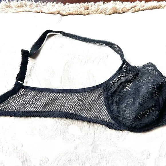 Vintage Lou Bra from Paris, France Lace Underwire Black Fishnet Bra NWT