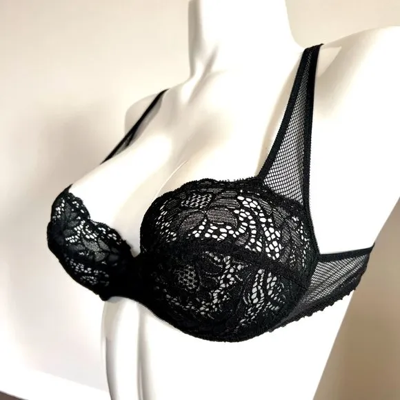 Vintage Lou Bra from Paris, France Lace Underwire Black Fishnet Bra NWT