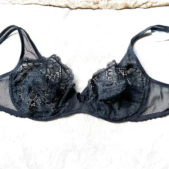 Vintage Lou Bra from Paris, France Lace Underwire Black Fishnet Bra NWT