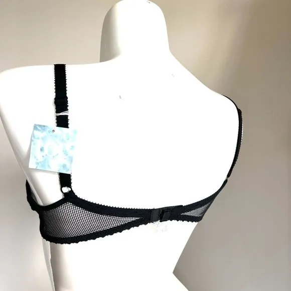 Vintage Lou Bra from Paris, France Lace Underwire Black Fishnet Bra NWT
