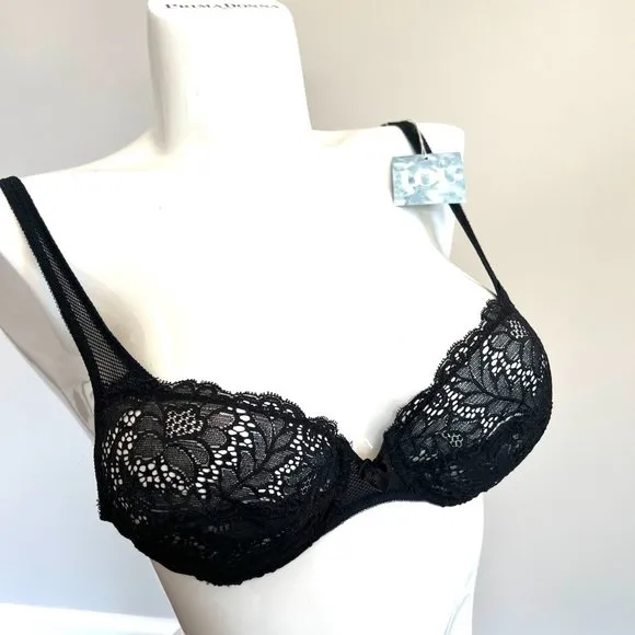 Vintage Lou Bra from Paris, France Lace Underwire Black Fishnet Bra NWT