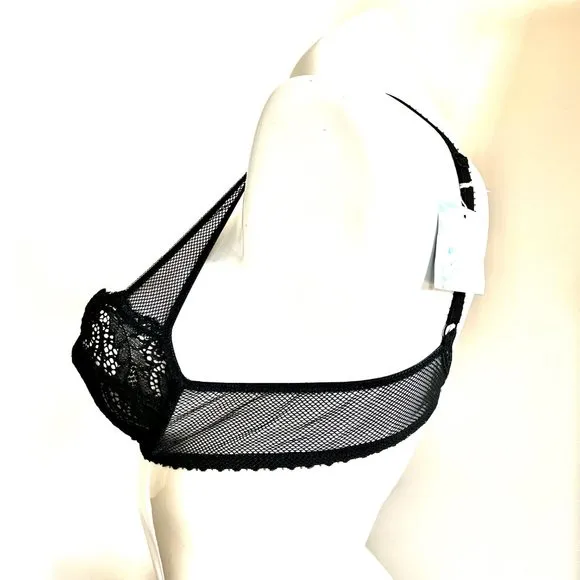 Vintage Lou Bra from Paris, France Lace Underwire Black Fishnet Bra NWT