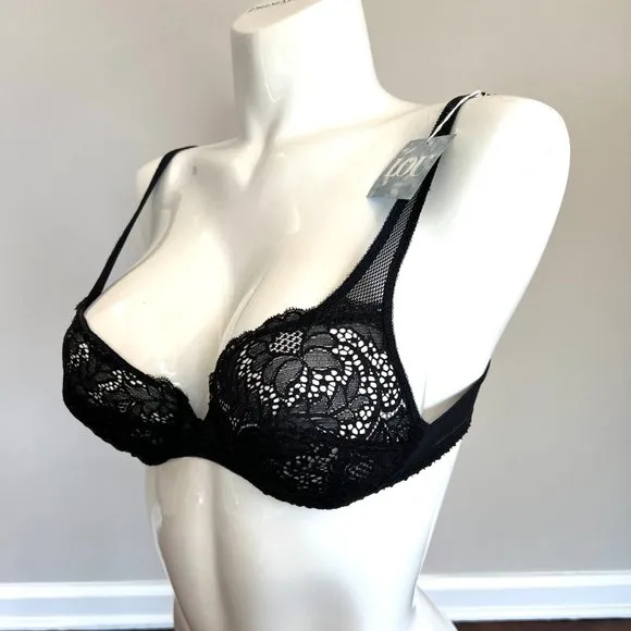 Vintage Lou Bra from Paris, France Lace Underwire Black Fishnet Bra NWT
