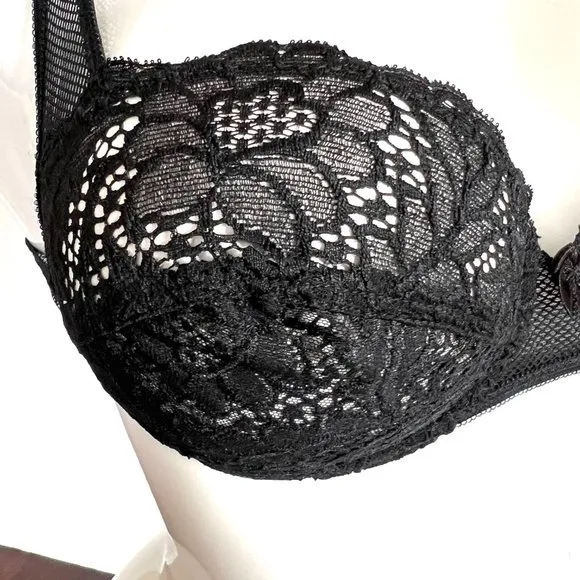 Vintage Lou Bra from Paris, France Lace Underwire Black Fishnet Bra NWT