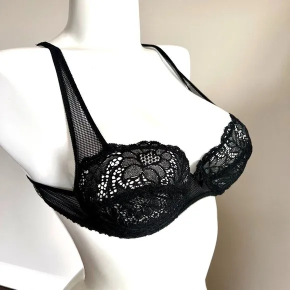 Vintage Lou Bra from Paris, France Lace Underwire Black Fishnet Bra NWT