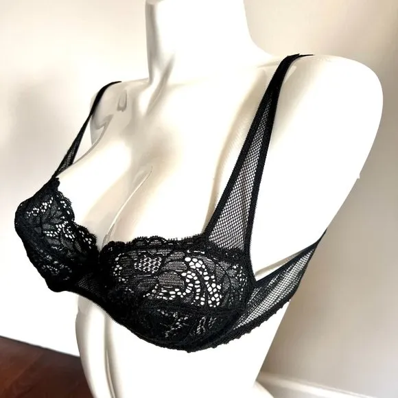 Vintage Lou Bra from Paris, France Lace Underwire Black Fishnet Bra NWT