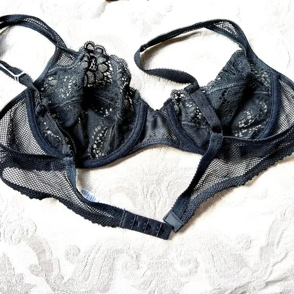 Vintage Lou Bra from Paris, France Lace Underwire Black Fishnet Bra NWT
