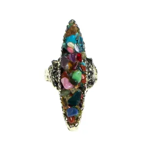 Vintage Mid Century Modern Speckled Rainbow Gemstone Statement Ring