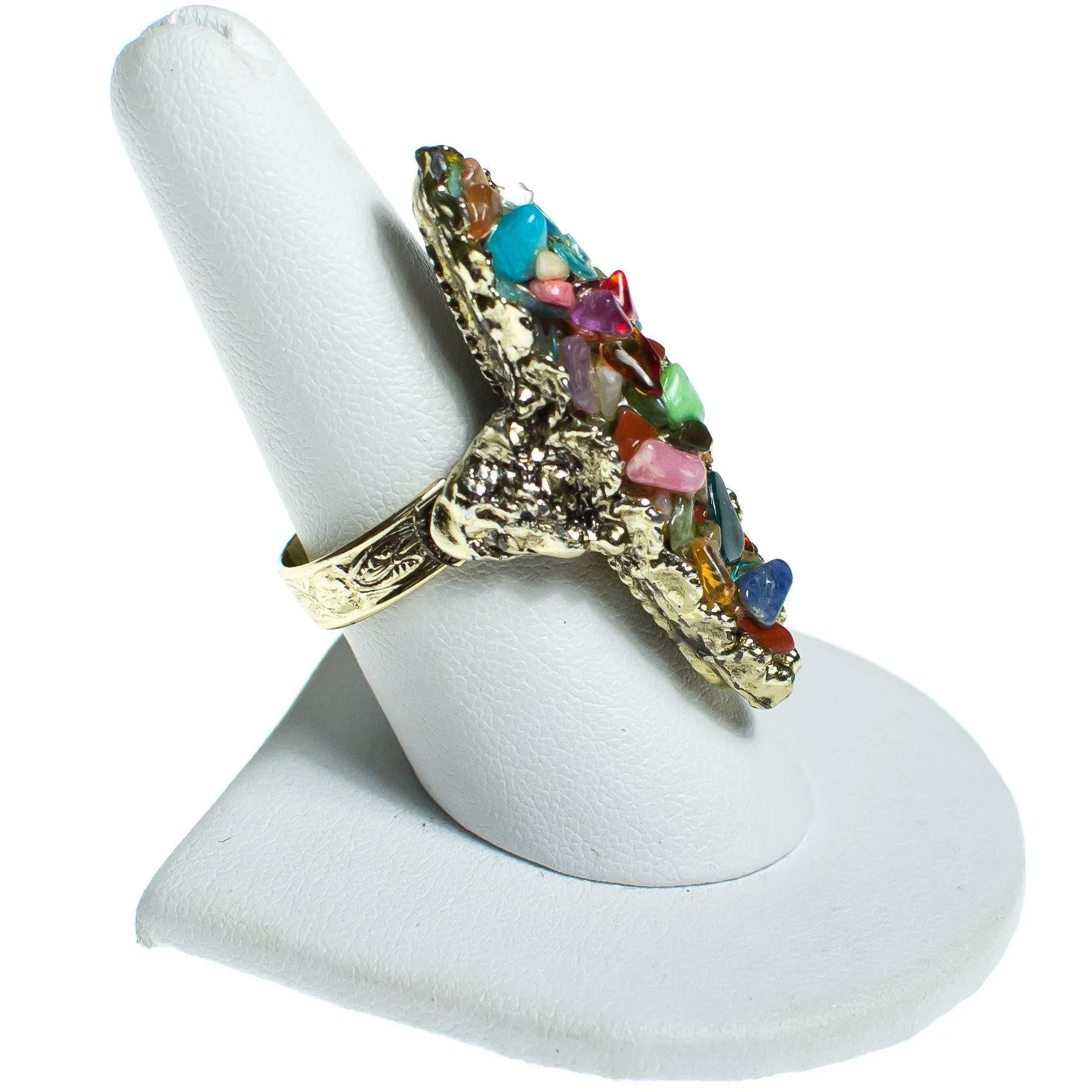 Vintage Mid Century Modern Speckled Rainbow Gemstone Statement Ring
