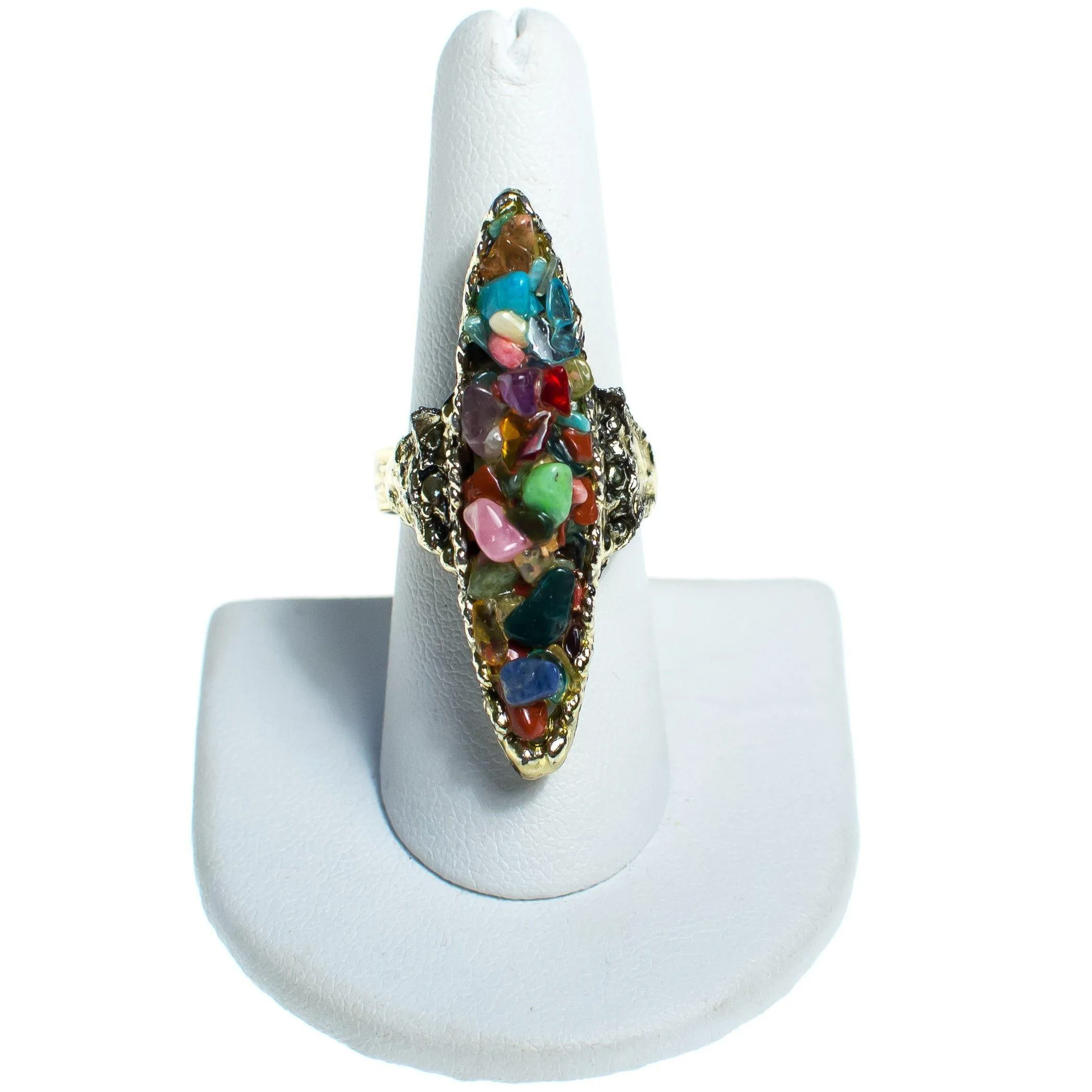 Vintage Mid Century Modern Speckled Rainbow Gemstone Statement Ring