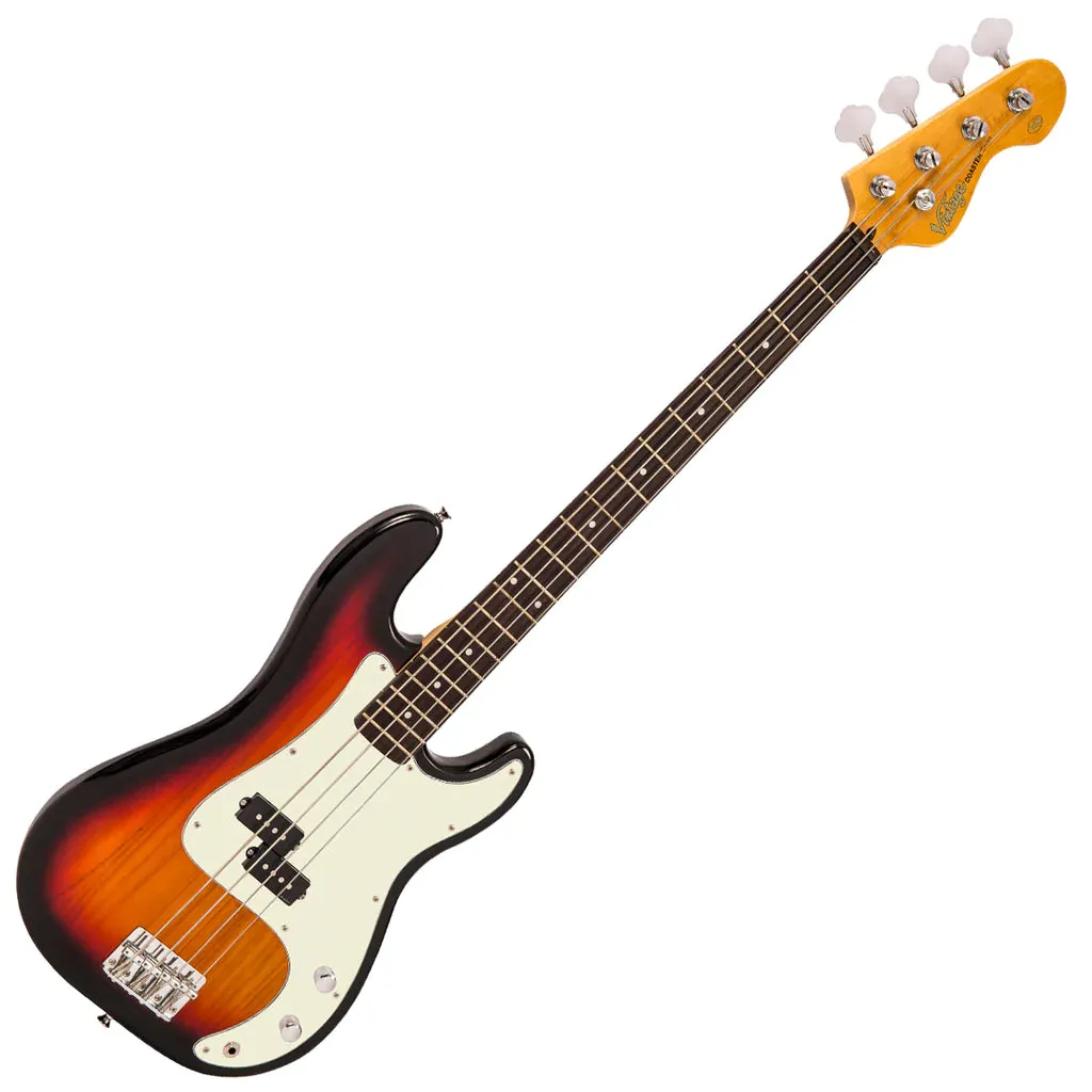 Vintage V40 Coaster Series Bass Guitar ~ 3 Tone Sunburst