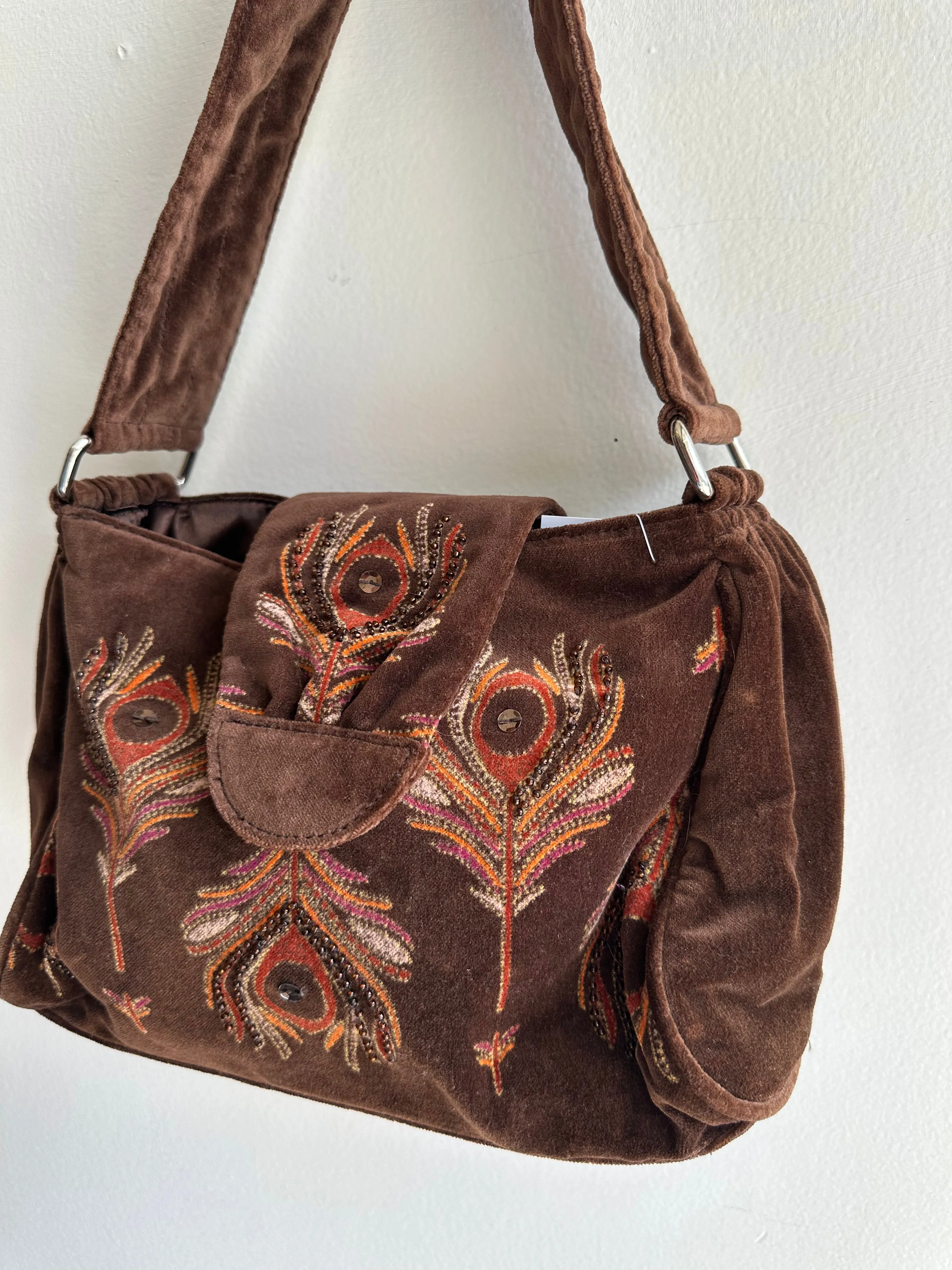 Vintage Y2K Chocolate Velvet Cowgirl Shoulder Bag Purse