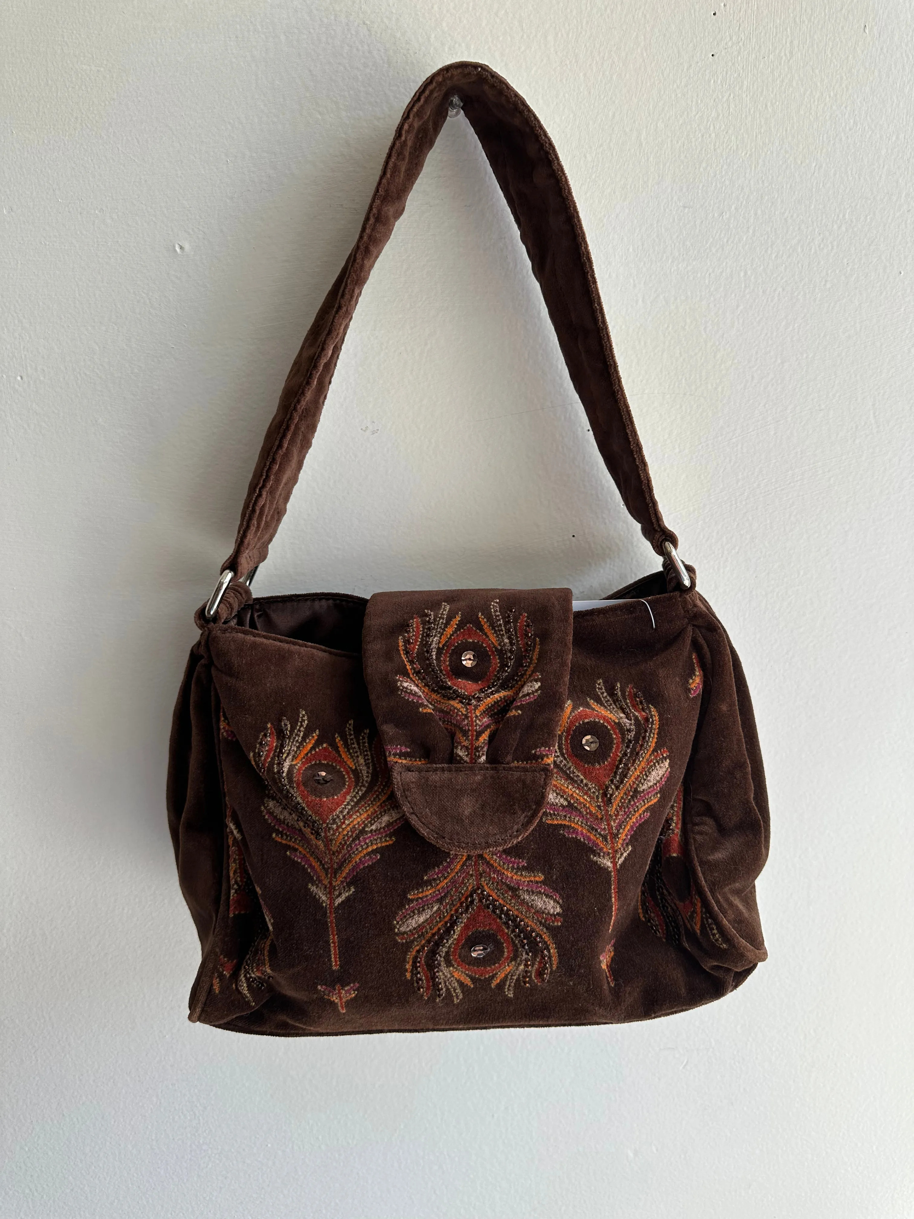 Vintage Y2K Chocolate Velvet Cowgirl Shoulder Bag Purse