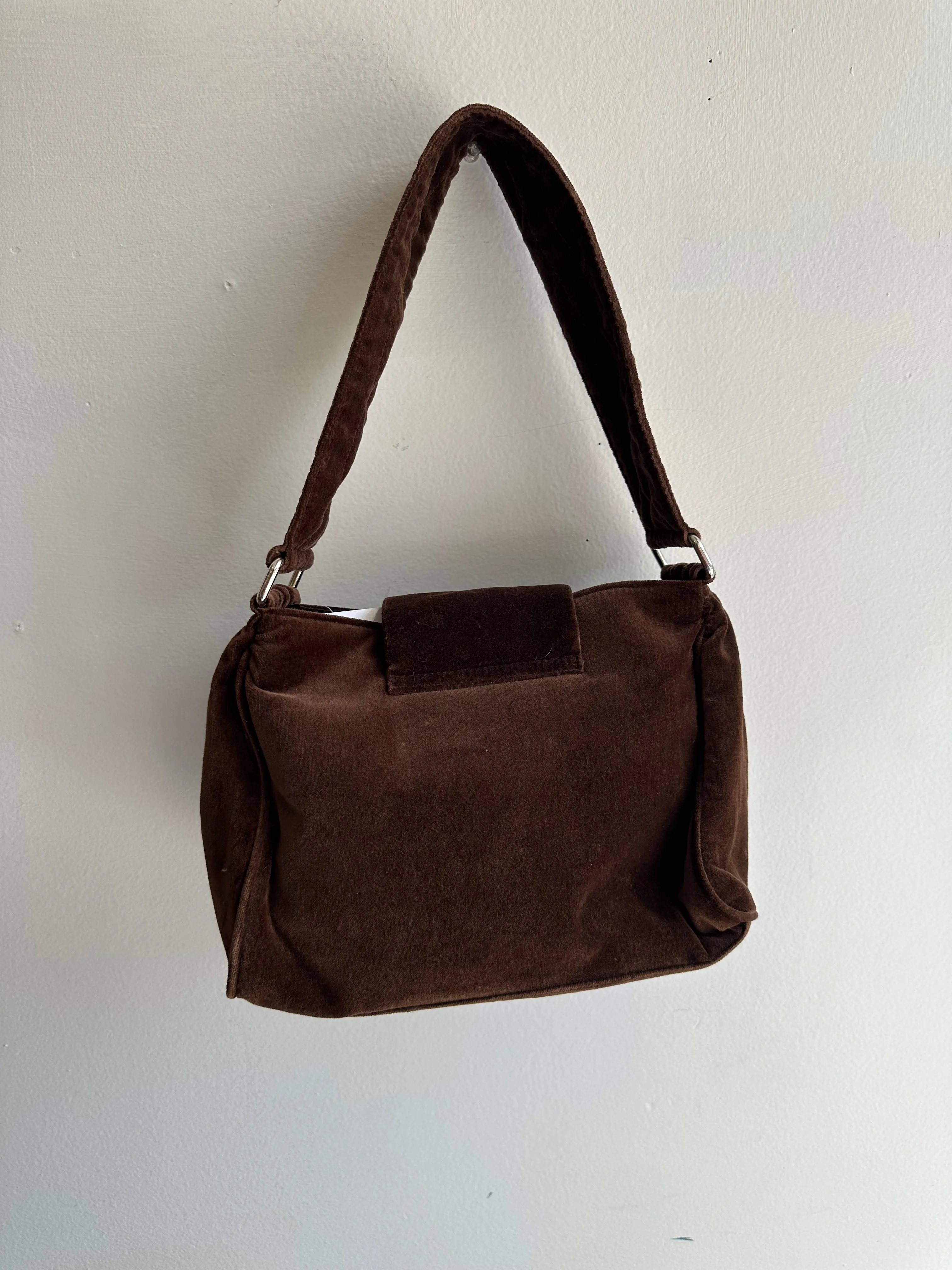 Vintage Y2K Chocolate Velvet Cowgirl Shoulder Bag Purse