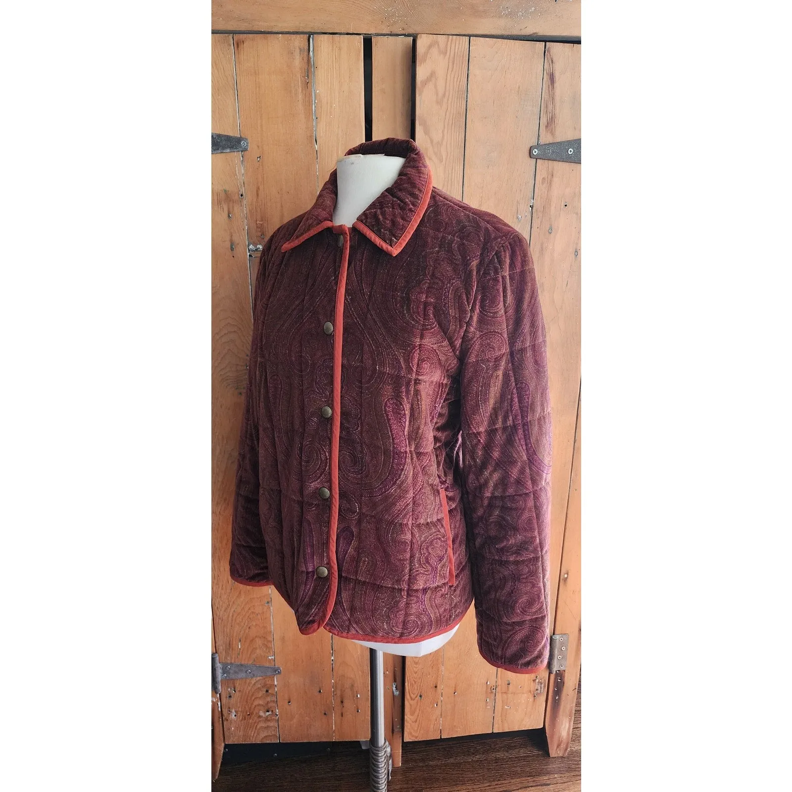 Vintage Y2K Etro Jacket Quilted Velvet Brown Paisley Print