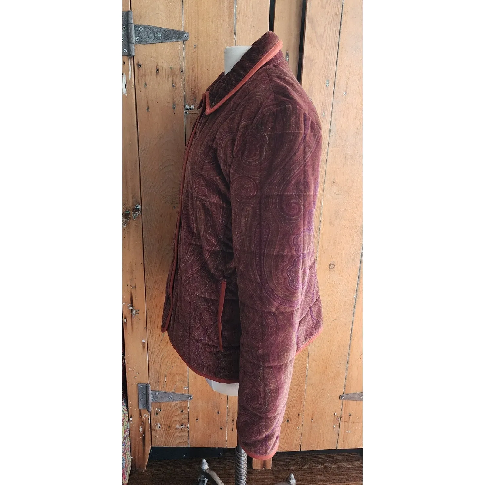 Vintage Y2K Etro Jacket Quilted Velvet Brown Paisley Print