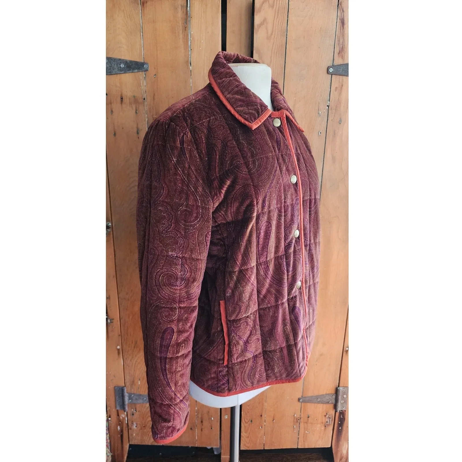 Vintage Y2K Etro Jacket Quilted Velvet Brown Paisley Print