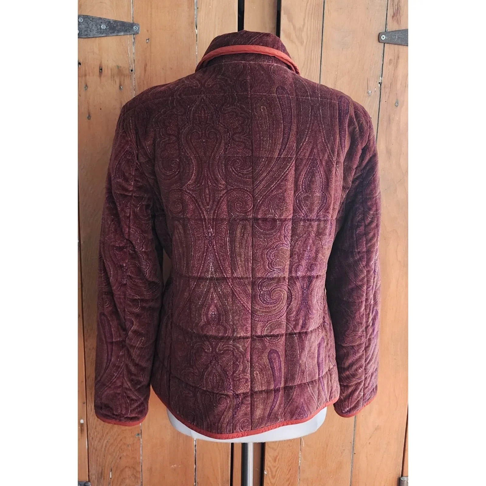 Vintage Y2K Etro Jacket Quilted Velvet Brown Paisley Print