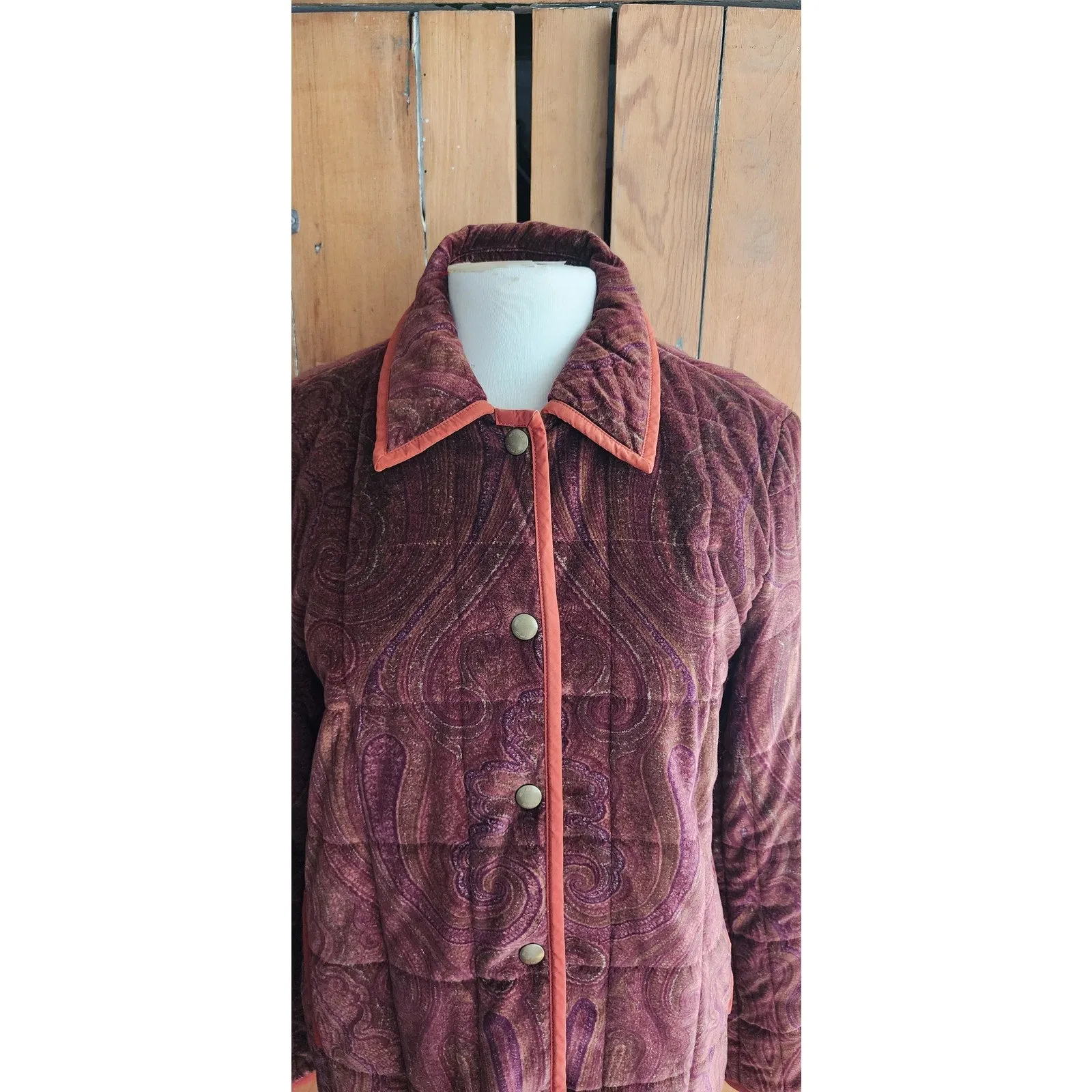 Vintage Y2K Etro Jacket Quilted Velvet Brown Paisley Print