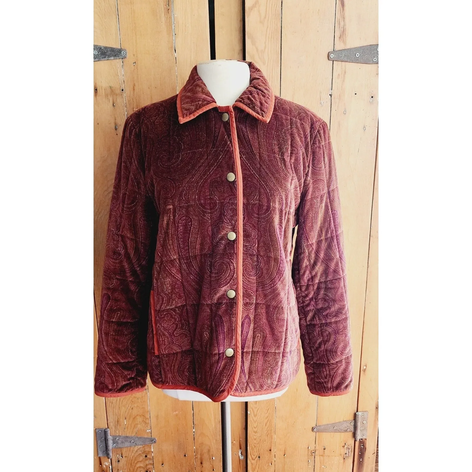 Vintage Y2K Etro Jacket Quilted Velvet Brown Paisley Print