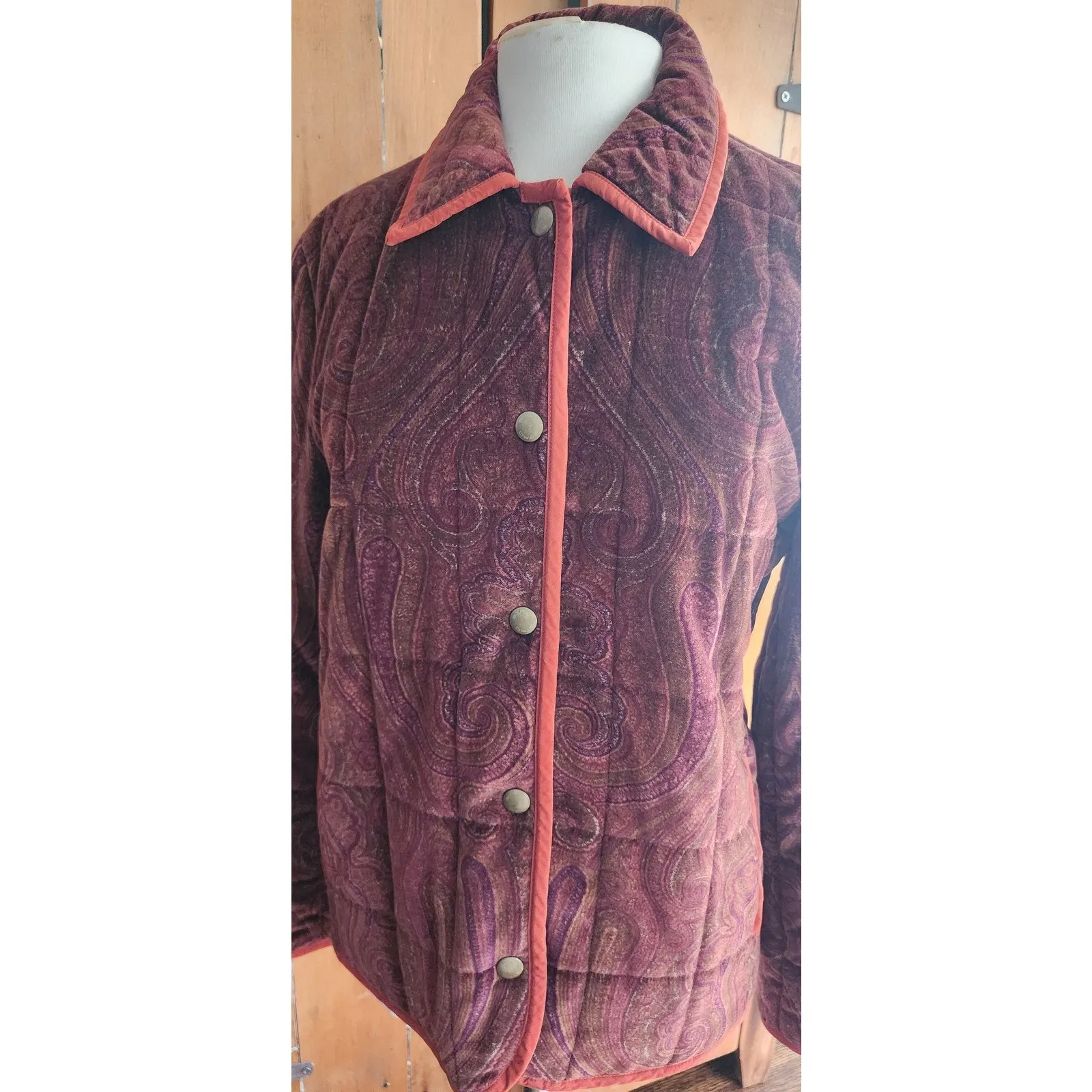 Vintage Y2K Etro Jacket Quilted Velvet Brown Paisley Print