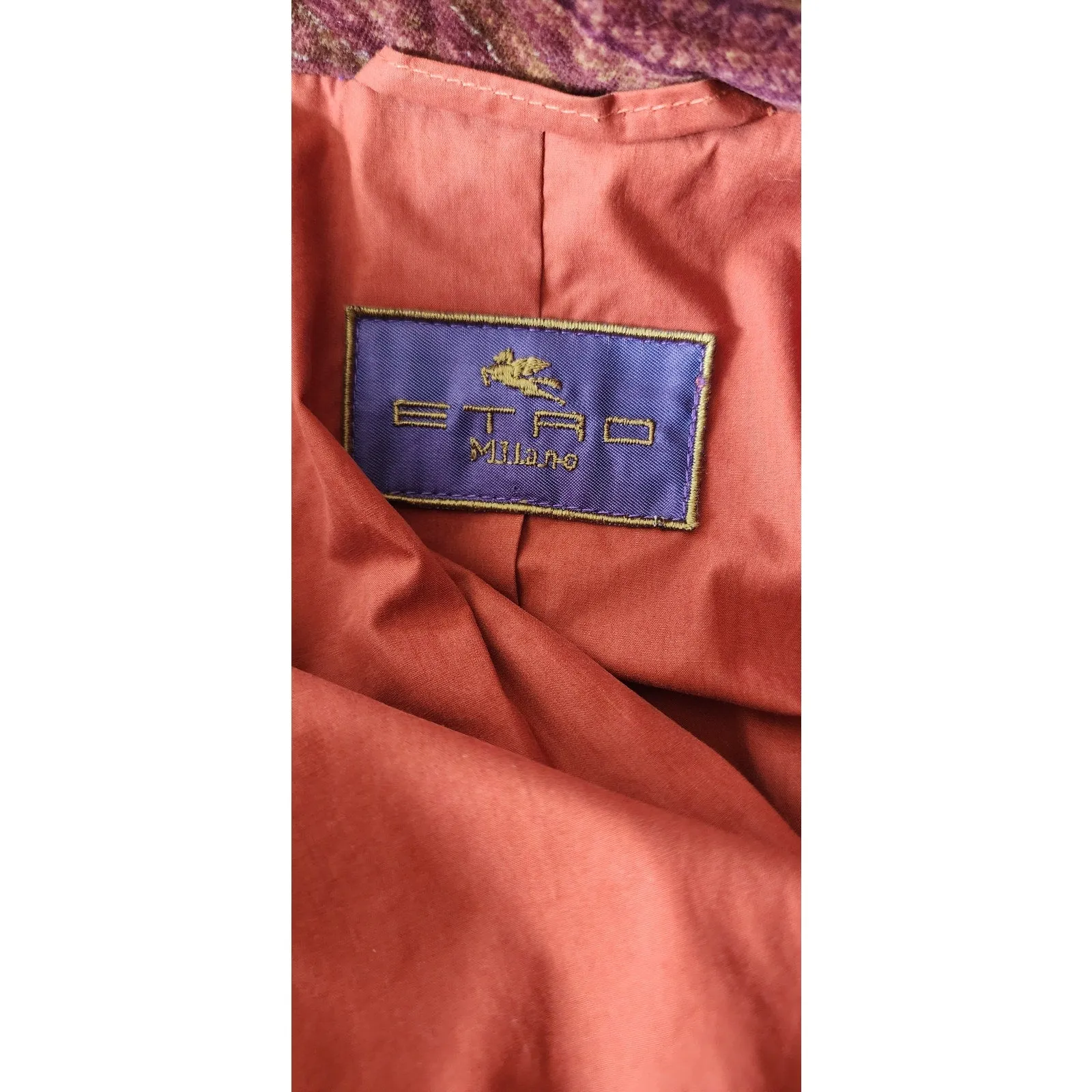 Vintage Y2K Etro Jacket Quilted Velvet Brown Paisley Print