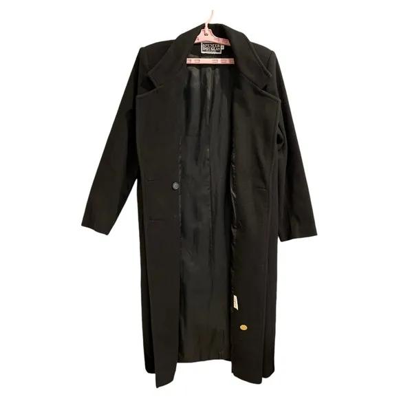 Vtg Spencer Douglas Black Full Length Long Wool Coat Decorative Gold Buttons 10