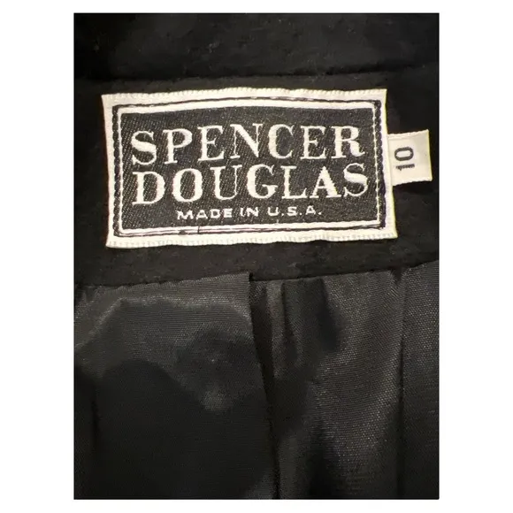 Vtg Spencer Douglas Black Full Length Long Wool Coat Decorative Gold Buttons 10