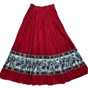 VTG Western Red Buffalo Print Cowgirl Broomstick Midi Skirt M