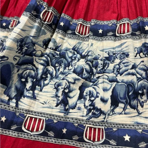 VTG Western Red Buffalo Print Cowgirl Broomstick Midi Skirt M