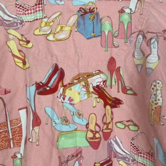 VTG The Cat’s Pajama Top Retro Shoe Lover Print rare heavy cottonn flannel