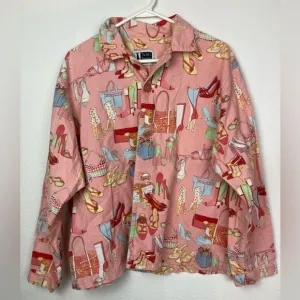 VTG The Cat’s Pajama Top Retro Shoe Lover Print rare heavy cottonn flannel