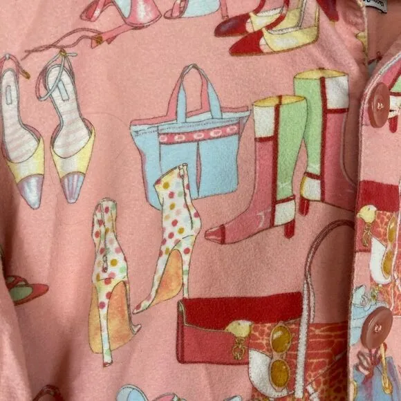 VTG The Cat’s Pajama Top Retro Shoe Lover Print rare heavy cottonn flannel