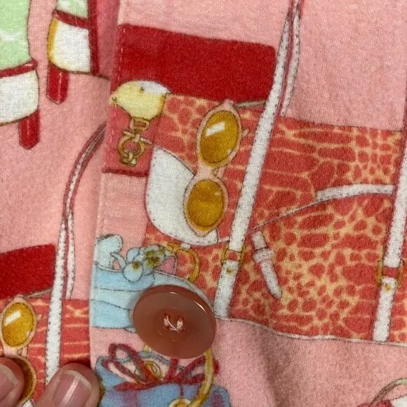 VTG The Cat’s Pajama Top Retro Shoe Lover Print rare heavy cottonn flannel