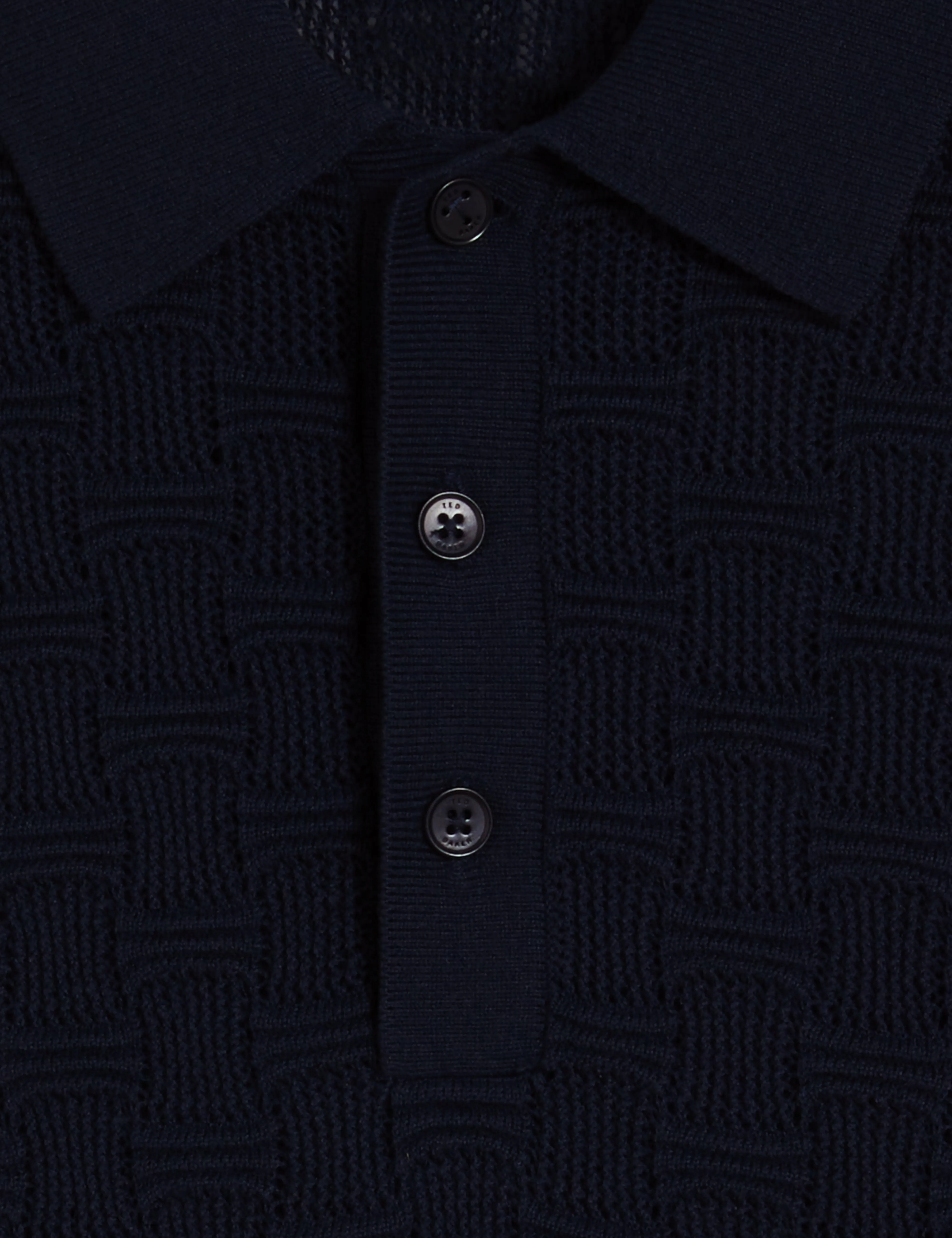 Waterby Short Sleeve Textured Silk Cotton Polo Shirt   Mid-Navy