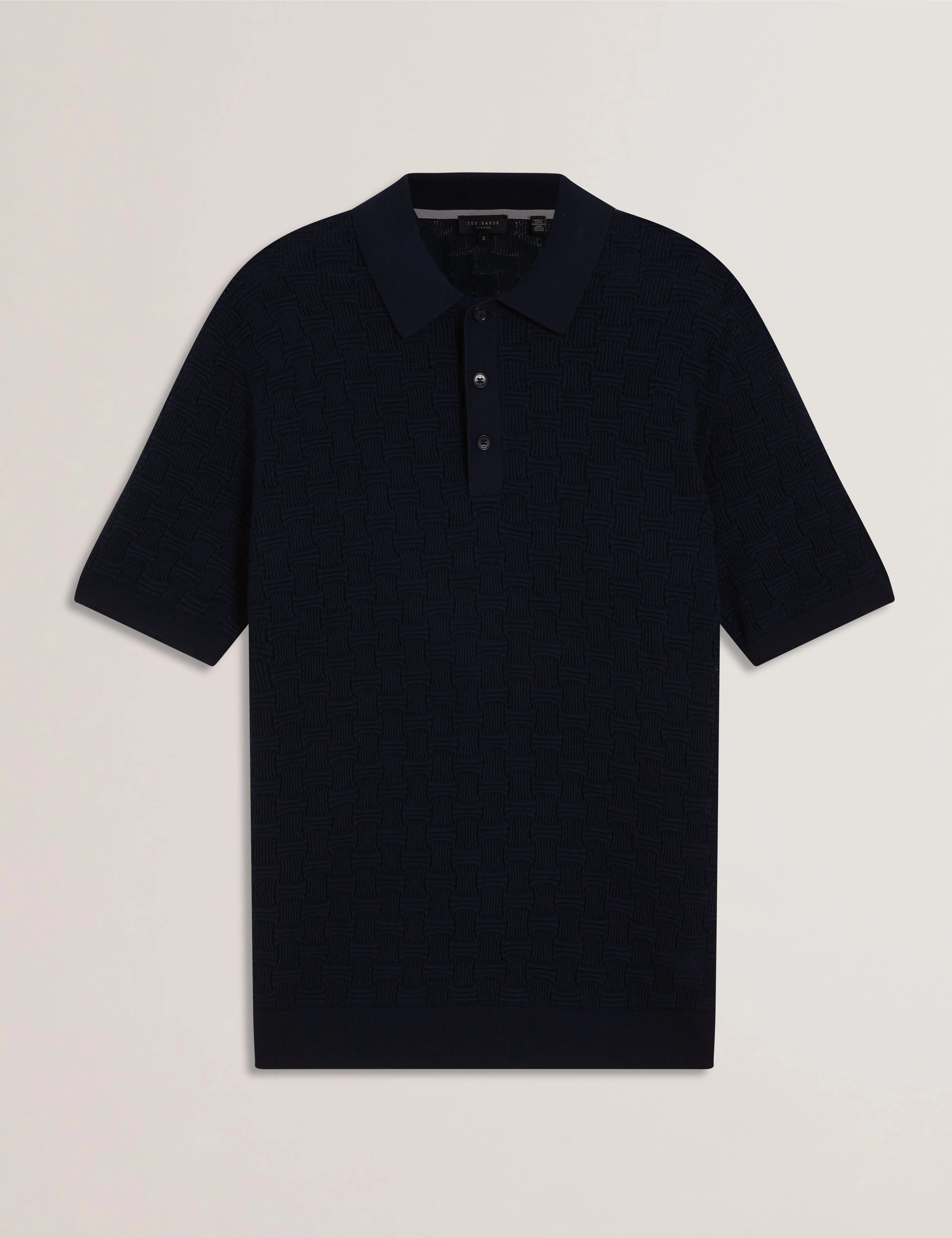 Waterby Short Sleeve Textured Silk Cotton Polo Shirt   Mid-Navy