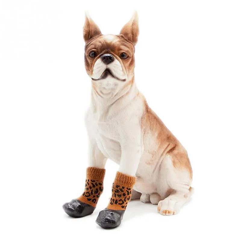 Waterproof Rubber Bottom Brown & Black Leopard Dog Pet Socks