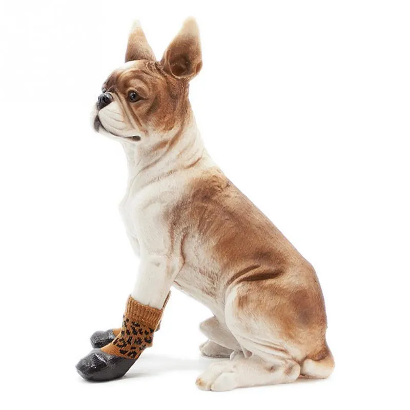 Waterproof Rubber Bottom Brown & Black Leopard Dog Pet Socks