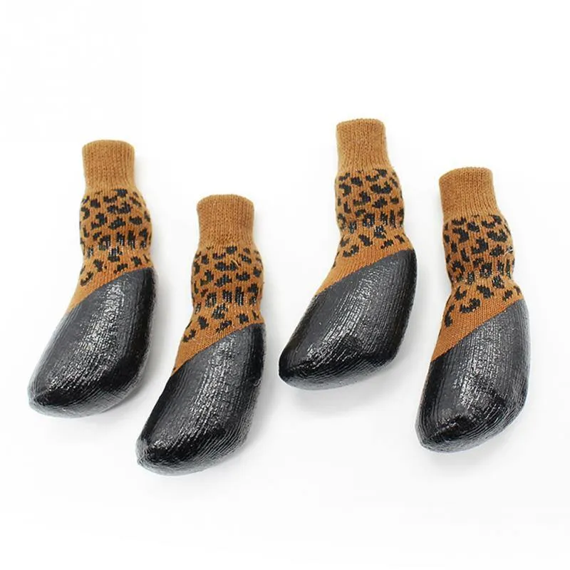 Waterproof Rubber Bottom Brown & Black Leopard Dog Pet Socks