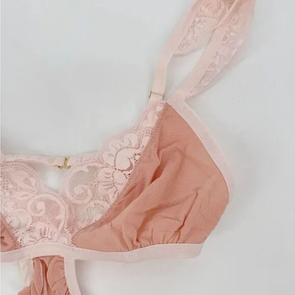 We Are HAH X Free People Women's Key to Ur Heart Sheer Bodysuit Dusty Rose NWT
