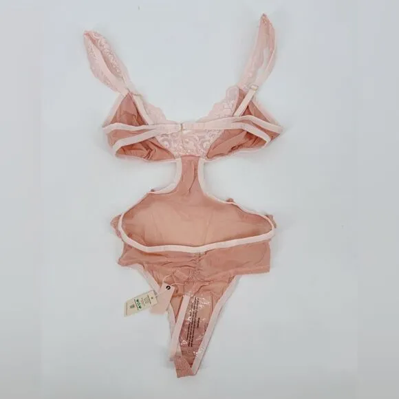 We Are HAH X Free People Women's Key to Ur Heart Sheer Bodysuit Dusty Rose NWT