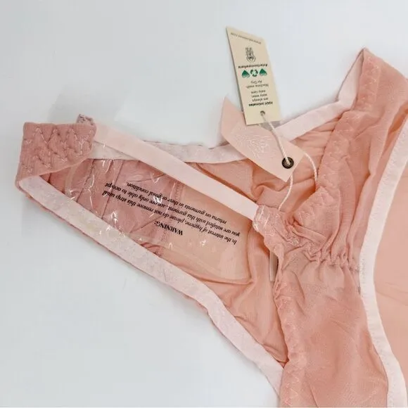 We Are HAH X Free People Women's Key to Ur Heart Sheer Bodysuit Dusty Rose NWT