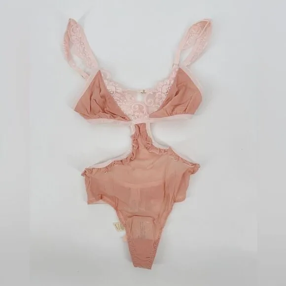 We Are HAH X Free People Women's Key to Ur Heart Sheer Bodysuit Dusty Rose NWT
